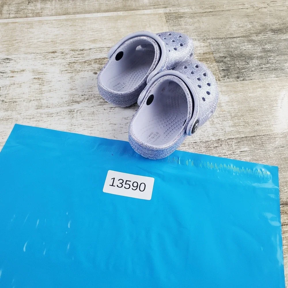 Crocs Classic Girl Clog Sandal Sz C5 5 Blue Glitter Slip On Round Toe Waterproof